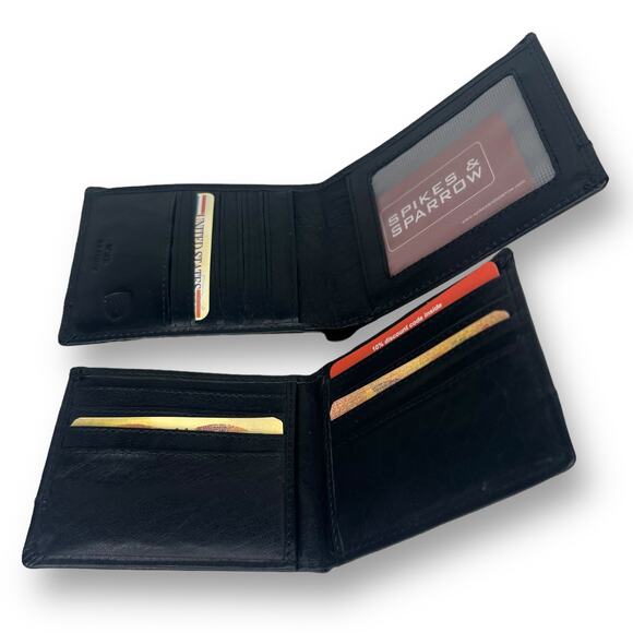 Spikes & Sparrow Alexander Black Leather RFID Billfold Credit Card Wallet Combo - Picture 9 of 13